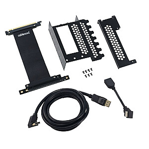 CableMod vertikālās grafikas kartes turētājs ar PCIe x16, 1x DisplayPort, 1x HDMI adaptera kabelis — melns