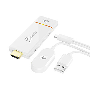 j5create ScreenCast 4K Wireless Display Adapter bezvadu audio/video raidītājs un uztvērējs; krāsa balta JVAW76-N