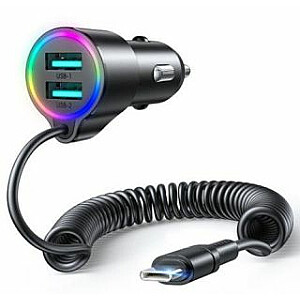 Joyroom 3-in-1 fast car charger with USB-C cable 1.5m 17W Black