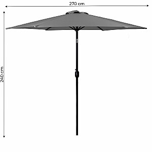 Liels slīps lauzts dārza lietussargs ar rokturi, 6 ribām, pelēks 270 cm.