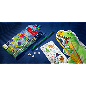 Trīsstūrveida akvareļu zīmuļi Faber-Castell Colour Grip Dinosaurus 10+3 krāsas