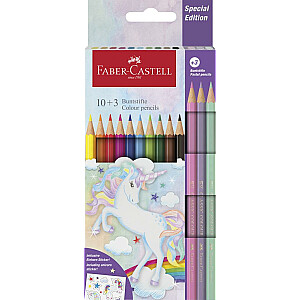 Trīsstūrveida krāsainie zīmuļi Faber-Castell Colour Grip Unicorn 10+3 krāsas