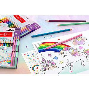 Trīsstūrveida krāsainie zīmuļi Faber-Castell Colour Grip Unicorn 10+3 krāsas