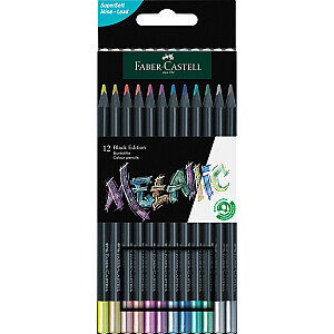 Trīsstūrveida krāsainie zīmuļi Faber-Castell Black Edition, 12 metāliskas krāsas