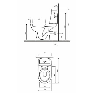 Solo tualete ar horizontālu skalošanu, 3/6L tvertne ar apakšējo padevi, cietais vāks