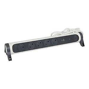 Aizsargājošs pagarinātājs 5x2PZ + USB A/C 1,5m balts un melns