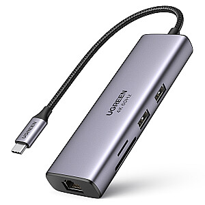 Ugreen 7in1 multi-functional HUB USB Type C - 2x USB 3.2 Gen 1 | HDMI 4K 60Hz | SD and TF card reader | USB Type C PD 100W | RJ45 1000Mbps (1Gbps) gray (60515 CM512)