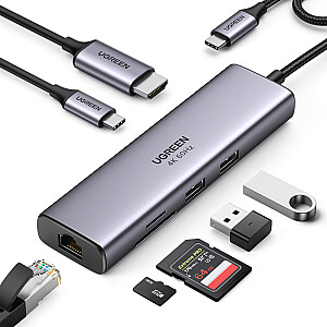 Ugreen 7in1 multi-functional HUB USB Type C - 2x USB 3.2 Gen 1 | HDMI 4K 60Hz | SD and TF card reader | USB Type C PD 100W | RJ45 1000Mbps (1Gbps) gray (60515 CM512)