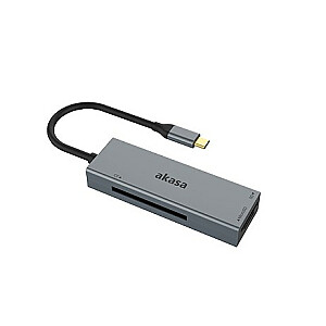 Кардридер Akasa USB 3.2 Gen1 Type-C 3-в-1 — серебристый