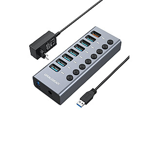 Graugear: 7 portu USB-A 3.0 centrmezgls + 1 uzlādes ports