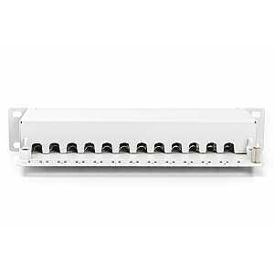 Патч-панель 10 дюймов, 12 портов, RJ-45 Cat.6, экранированная, 1U, комплект LSA, кабельная опора, серый