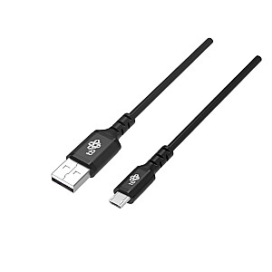 USB uz Micro USB, 2m, melns silikona kabelis ātrai uzlādei