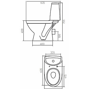 Runa tualete ar horizontālu skalošanu, 3/6 l tvertne ar ieplūdi apakšā, vāks ar SoftClose funkciju