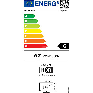 Телевизор 43" Blaupunkt 43QBG7000S 4K Ultra HD QLED, GoogleTV, Dolby Atmos, WiFi 2,4-5ГГц, BT,, черный