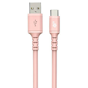 Кабель USB-USB C 1м, силикон розовый