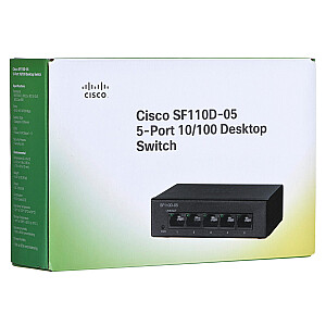 Cisco Small Business SF110D-05 Unmanaged L2 Fast Ethernet (10/100), melns