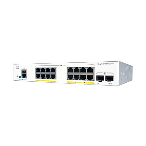 Cisco Catalyst 1000-16P-2G-L tīkla slēdzis, 16 gigabitu Ethernet (GbE) PoE+ pieslēgvietas, 120 W PoE budžets, dubultās augšupsaites 1G SFP porti, darbība bez ventilatora, pagarinātā ierobežotā mūža garantija (C1000-16P-2G-L)