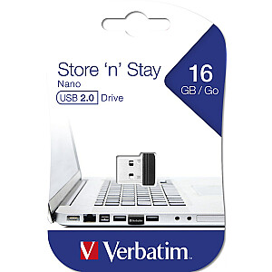 Verbatim Store 'n' Stay NANO — USB zibatmiņas disks 16 GB — melns