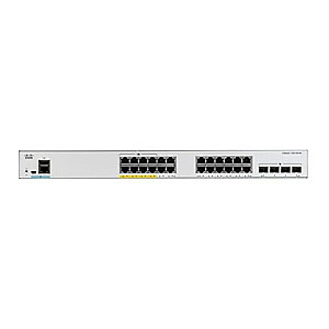 Cisco Catalyst 1000-24FP-4G-L tīkla slēdzis, 24 portu gigabitu Ethernet (GbE) PoE+, 370 W PoE budžets, četri 1 G SFP augšupsaites porti, pagarinātā ierobežotā mūža garantija (C1000-24FP-4G-L)