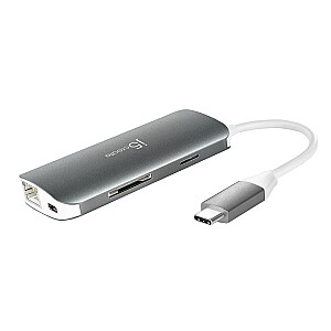 j5create JCD383 USB-C™ 9-in-1 universālais adapteris, sudraba un balts