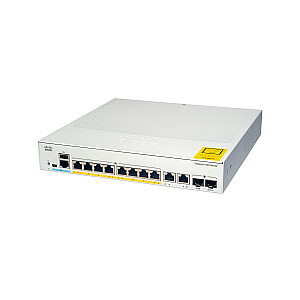 Cisco Catalyst 1000-8FP-2G-L tīkla slēdzis, 8 Gigabit Ethernet (GbE) PoE+ porti, 120 W PoE budžets, divi 1G SFP/RJ-45 kombinētie porti, darbība bez ventilatora, pagarināta ierobežotā mūža garantija (C1000-8FP-2G - L )