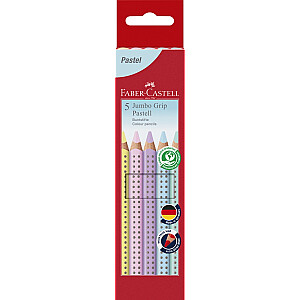 Trīsstūrveida krāsainie zīmuļi Faber-Castell Jumbo Grip Pastell, 5 krāsas