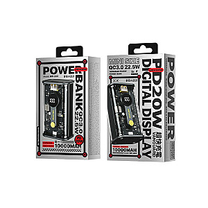 Powerbank 10000 mAh Super Charging PD 20W + QC 22.5W melns/caurspīdīgs