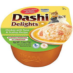 INABA Dashi Delights Бульон с курицей, тунцом и морским гребешком - лакомство для кошек - 70г