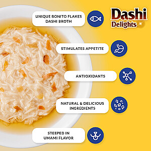 INABA Dashi Delights Buljons ar vistu, tunci un ķemmīšgliemenēm - cienasts kaķiem - 70g