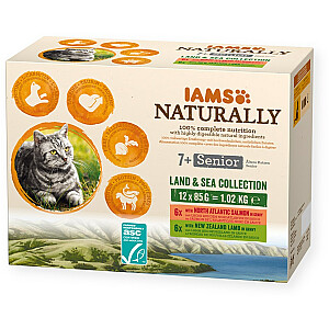 IAMS Naturally Senior Land & Sea Collection - mitrā kaķu barība - 12 x 85 g