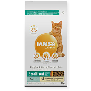 IAMS for Vitality Adult Sterilizēts ar svaigu vistu - sausā kaķu barība - 3kg