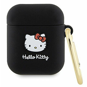 Чехол Hello Kitty Apple Airpods 1/2 Czarny, силиконовый 3D-голова котенка, черный