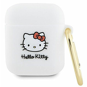 Чехол Hello Kitty Apple Airpods 1/2, силиконовый 3D-голова котенка, белый