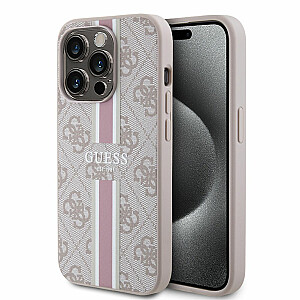 Чехол Guess Apple iPhone 15 Pro 4G с принтом в полоску, розовый