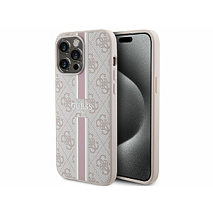 Чехол Guess Apple iPhone 15 Pro Max 4G с принтом в полоску, розовый