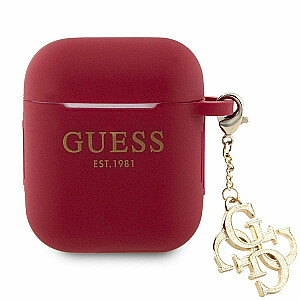 Guess Apple Airpods 1/2 Case Silicone Classic Logo Gold With 4G Charm Magenta