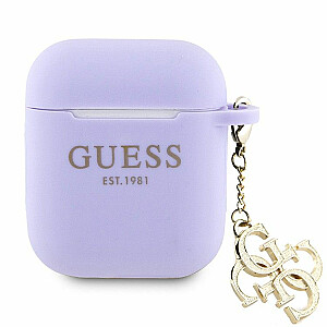 Guess Apple Airpods 1/2 Case Silicone Classic Logo Gold With 4G Charm Purple
