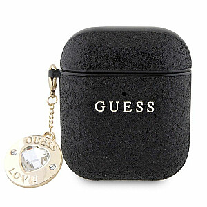 Guess Apple Airpods 1/2 Case Fixed Glitter With Heart Diamond Charm Black