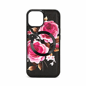 Evelatus Apple iPhone 14 Leather Case Zipper Design Flower Black