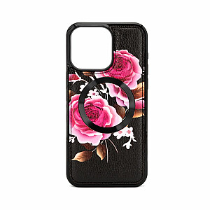 Кожаный чехол Evelatus Apple iPhone 14 Pro с молнией и цветком, черный