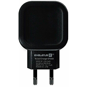 Evelatus Универсальное дорожное зарядное устройство Evelatus, два USB 3.4A ETC03, черный
