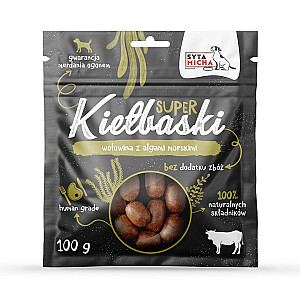 SYTA MICHA Izcilas desiņas ar liellopa gaļu un jūraszālēm - cienasts suņiem - 100g