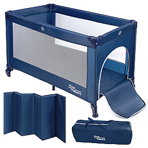 Ceļojumu gultiņa Promedix, 125x65x74cm, zila, riteņi, aizsargapvalks, PR-803 B
