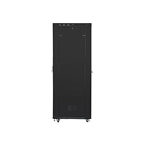 Brīvi stāvošs plaukts skapis 19" 47U 800x1000mm, LCD perforētas durvis (FLAT PACK) Melns