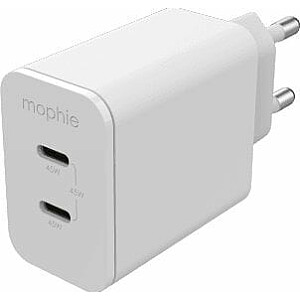 Zagg International Mophie Gan lādētājs — 45 W sienas lādētājs (2x USB-C) (balts)
