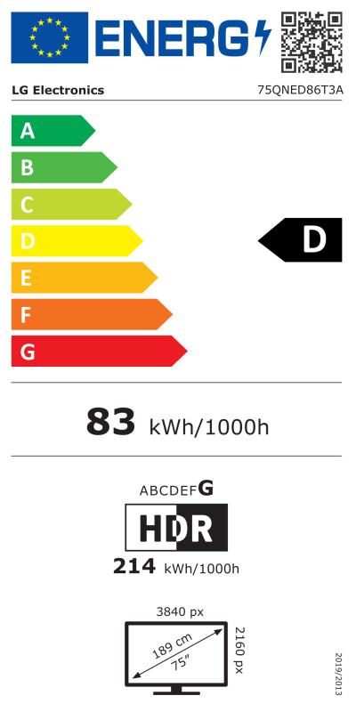 TV Set LG 75" 4K/Smart 3840x2160 Wireless LAN Bluetooth webOS 75QNED86T3A