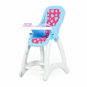 Leļļu barošanas krēsls ar šķīvi, karoti, krūzīti un priekšauti 47x31x66 cm dažādas PL48011