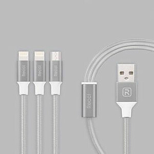 Recci Universal Delicate RCS-H120 3 in 1 Micro USB + 2 x Lightning Fast Charging 1,2 m Grey