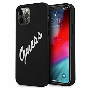 Guess Apple iPhone 12 Pro Max 6.7'' Vintage White Script Silicone Cover Black
