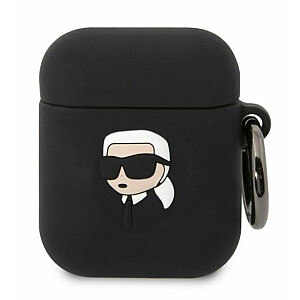 Karl Lagerfeld Apple Airpods 1/2 3D Logo NFT Karl Head Silicone Case Black